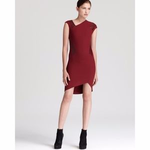Helmut Lang size 6 red/burgundy dress leather trim
